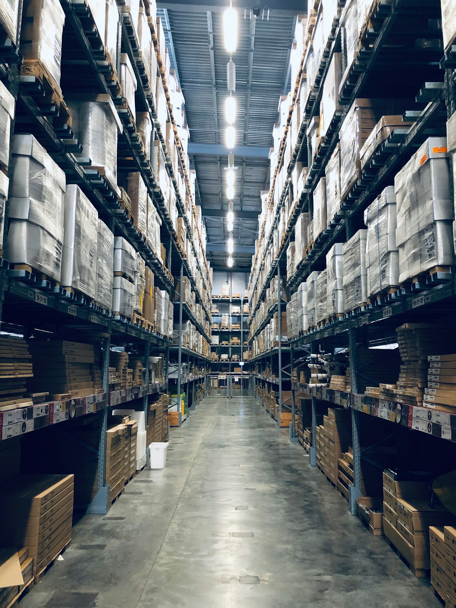 Hospitality furniture stored on racking inside a Worldcraft Logistics warehouse