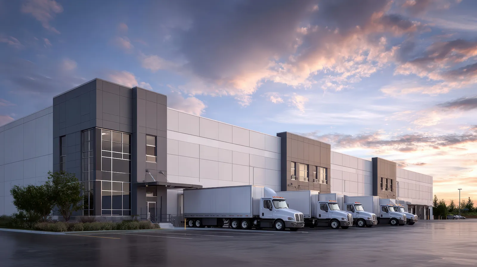 Ontario logistics hub with semi trucks