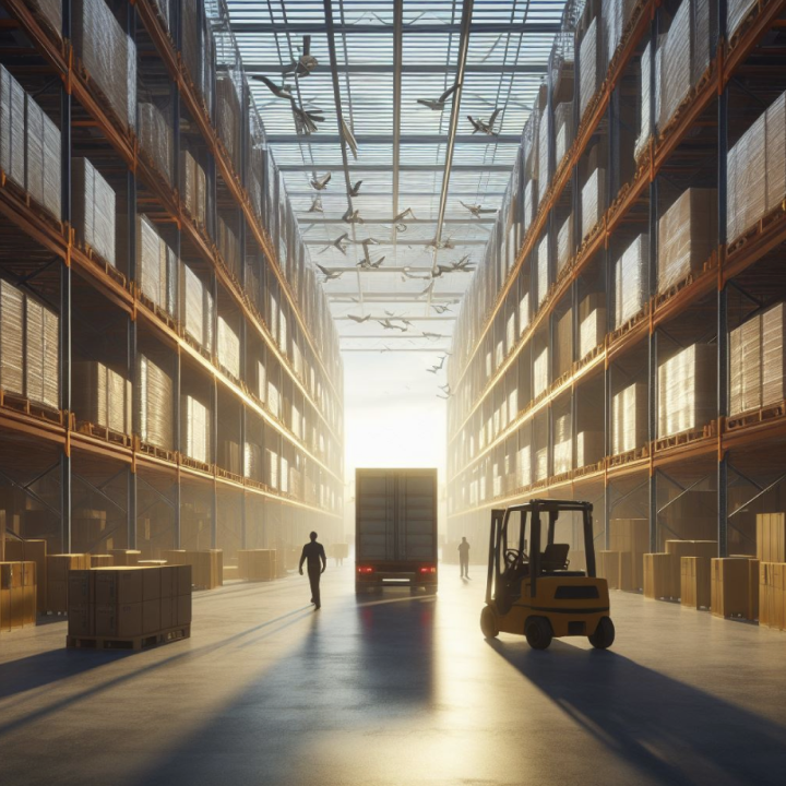Warehouse aisle with racking and a forklift