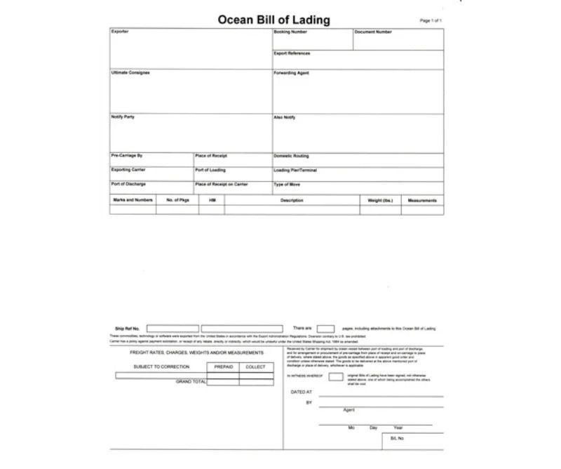Ocean bill of lading