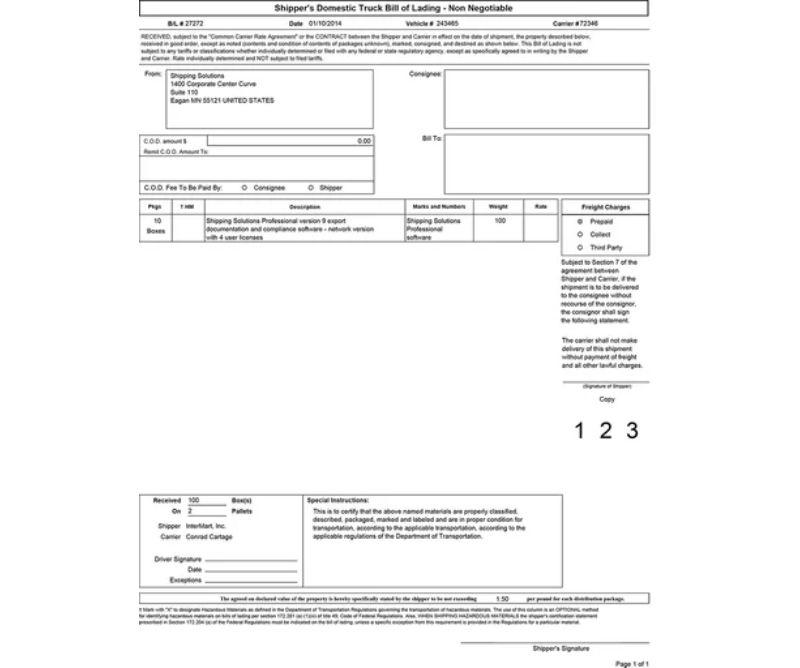 Inland bill of lading