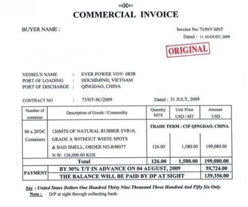 Commercial invoice