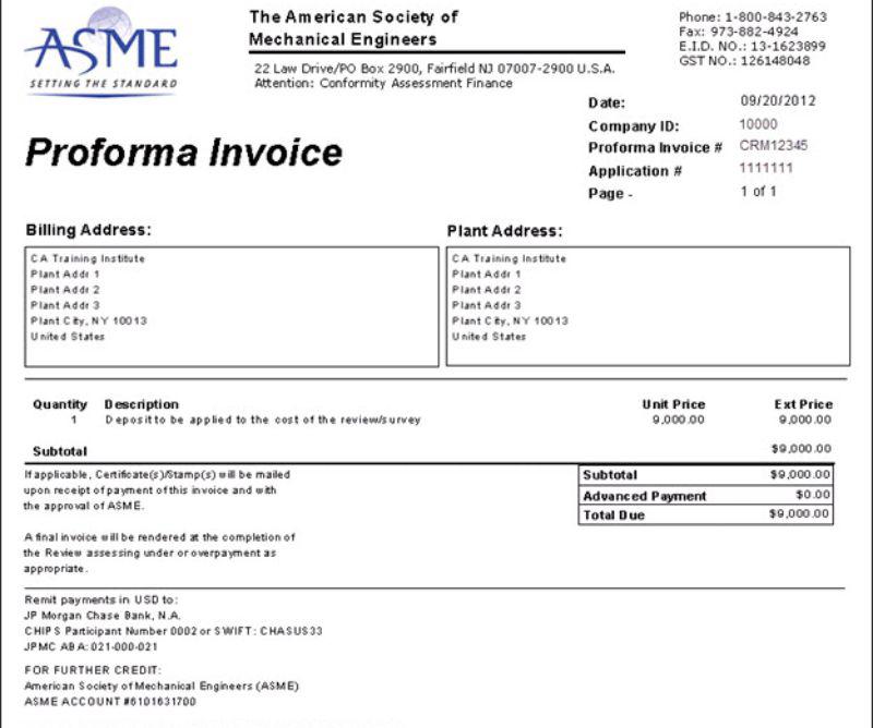 Proforma invoice