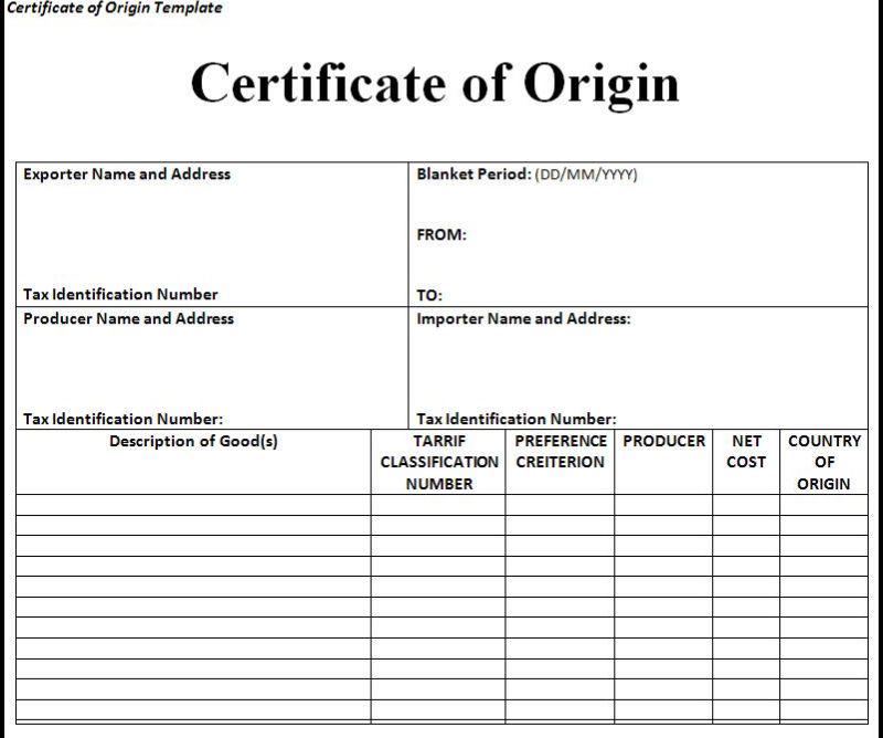 Certificates of origin