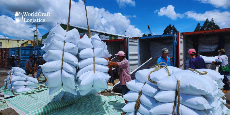 Pack rice into containers for transportation