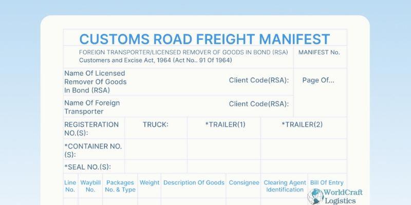 Shipping manifest of freight