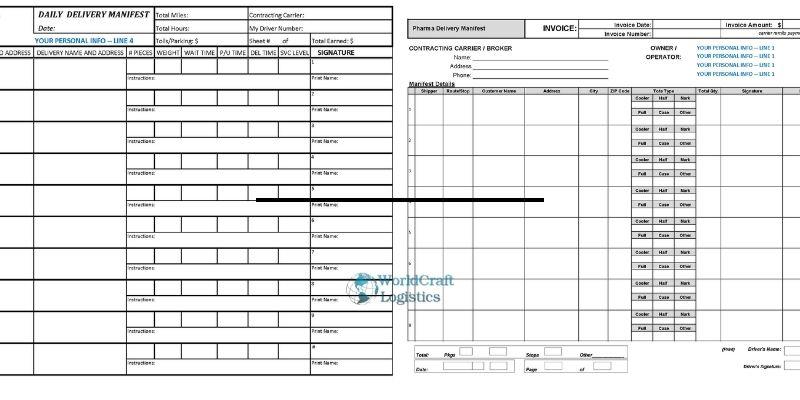 Shipping Manifest Template Information