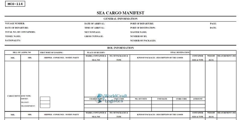 Shipping manifest of cargo