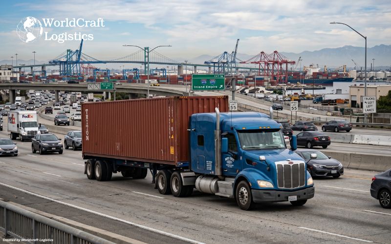 Container drayage transportation from Long Beach port to California warehouses.jpg
