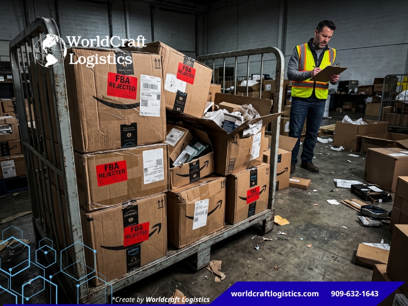 Pallet of improperly packed goods rejected at Amazon FBA fulfillment center dock.jpg