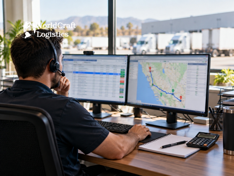 Dispatcher planning a truckload route and comparing freight rates