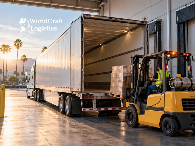Dedicated trailer being loaded at a warehouse dock for a full truckload shipment