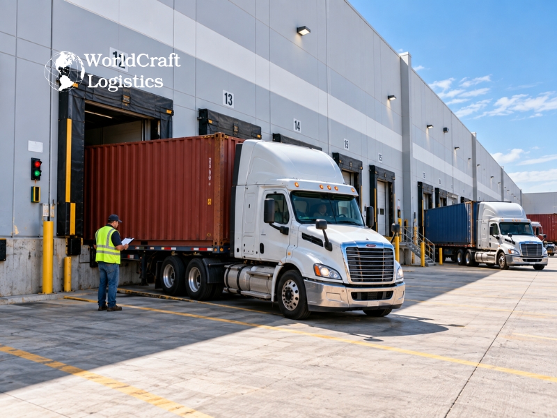 Trucks at warehouse dock doors waiting for a receiving appointment