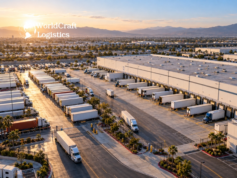 Less-than-truckload shipping process inside a freight terminal with forklifts and loading docks