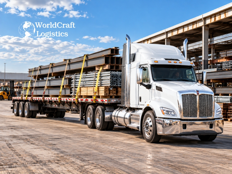 Flatbed freight transportation for steel beams, lumber, and construction materials.jpg