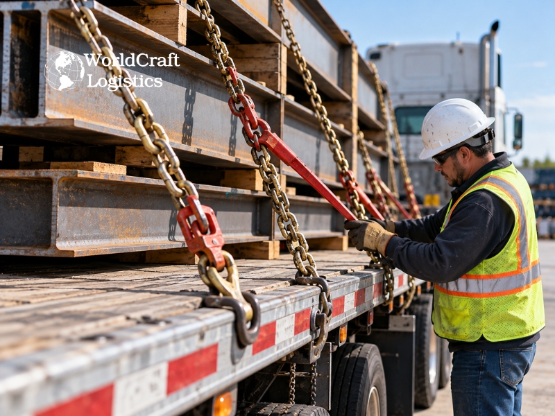 Flatbed load securement using heavy-duty chains and tie-down equipment for steel cargo.jpg
