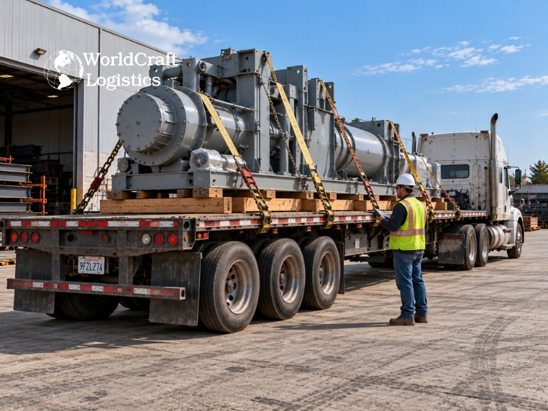 Flatbed truck dimensions and weight limits being assessed for industrial machinery freight