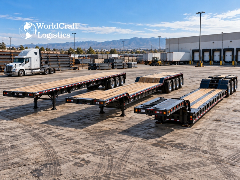 Flatbed trailer types including standard flatbed, step deck, and lowboy trailers