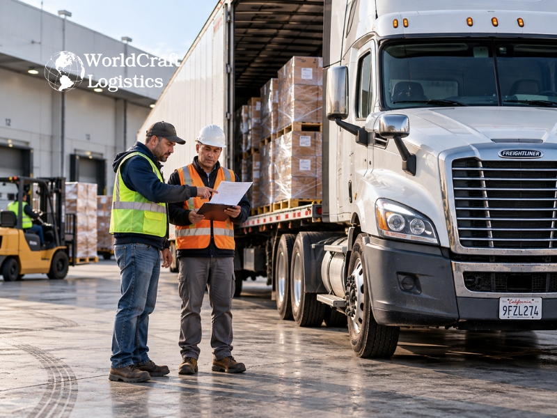 Expedited freight shipping process at a warehouse loading dock